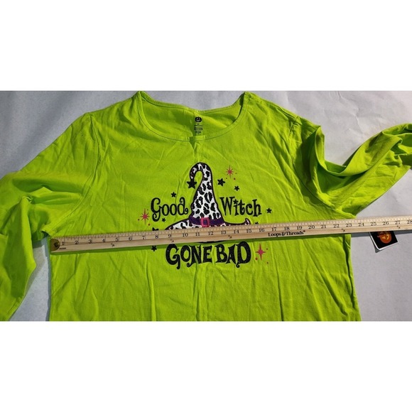 Halloween Shirt Good Witch Gone Bad Graphic Neon Green Top 2X Size 18/20 - Picture 4 of 4